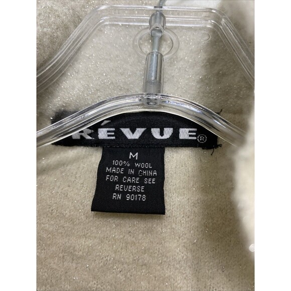 Revue Blazer Jacket Size M Beige Metallic 100% Wool Bow Tie Ruffle Long Sleeves - Picture 6 of 14